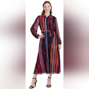 DONNA RICCO - LONG SLEEVE SHIRT COLLAR LONG DRESS